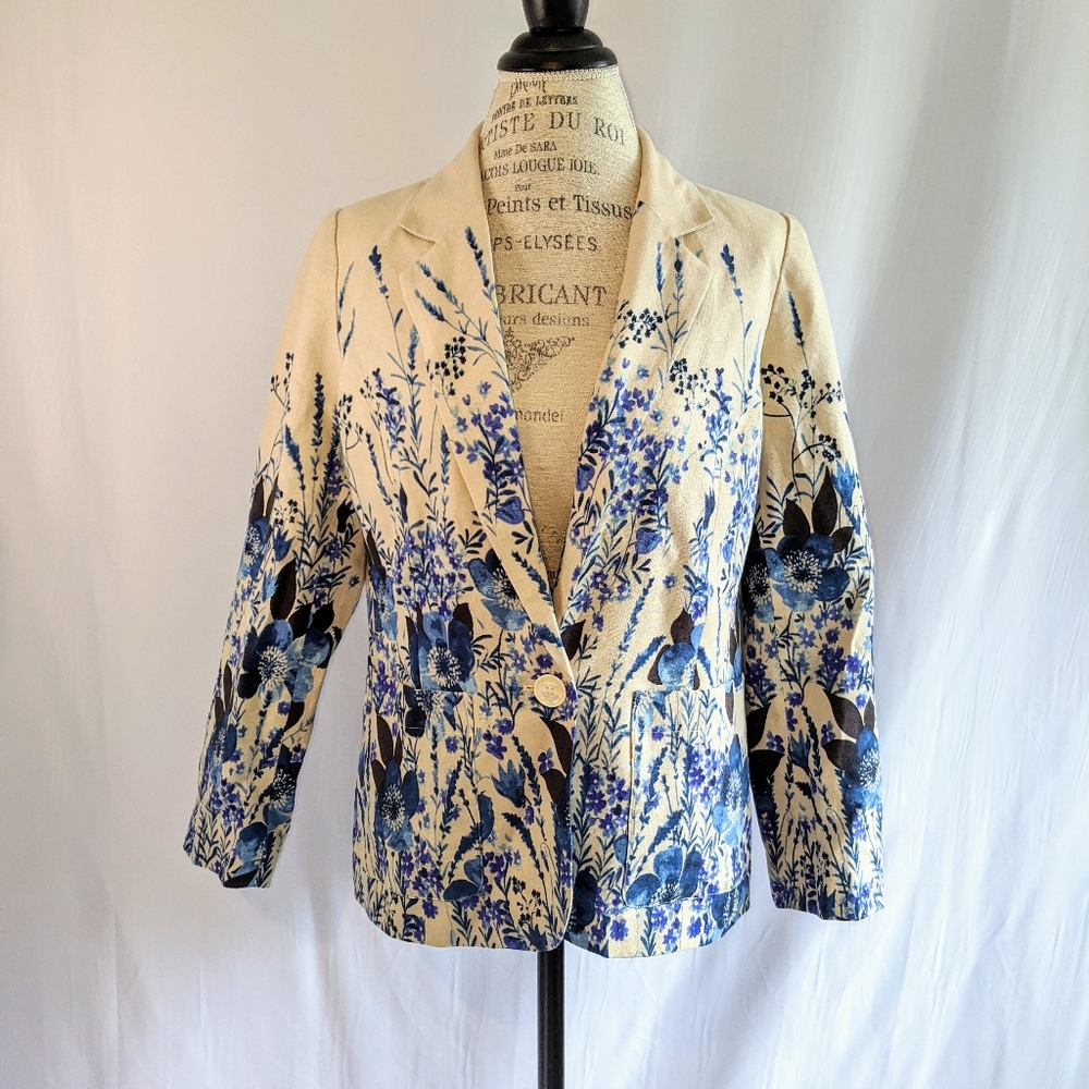 Norm Thompson Floral Linen Blazer